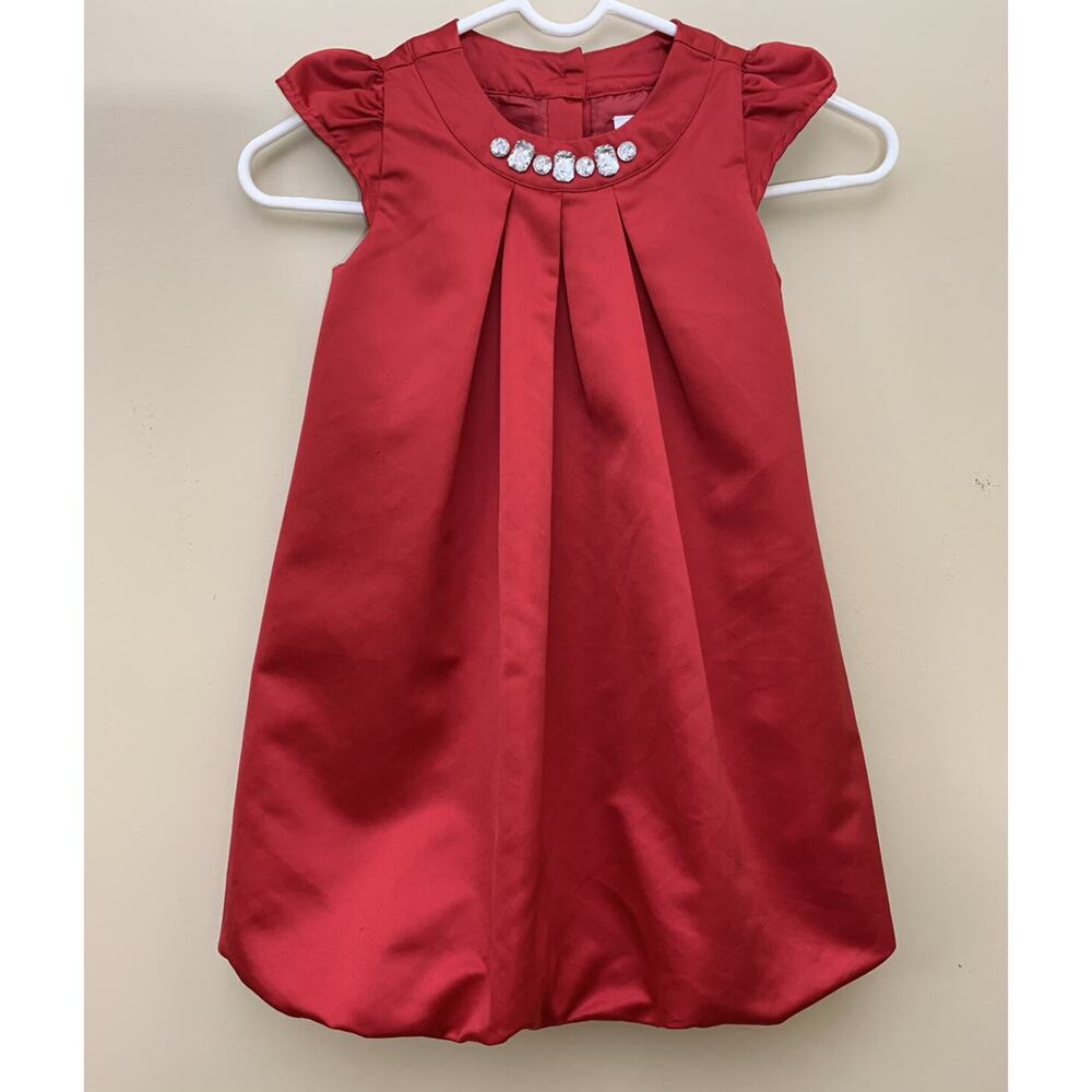 🎅🏻 Gymboree Girls Red Silky Bubble Hem Holiday Dress Sz 5 GORGEOUS